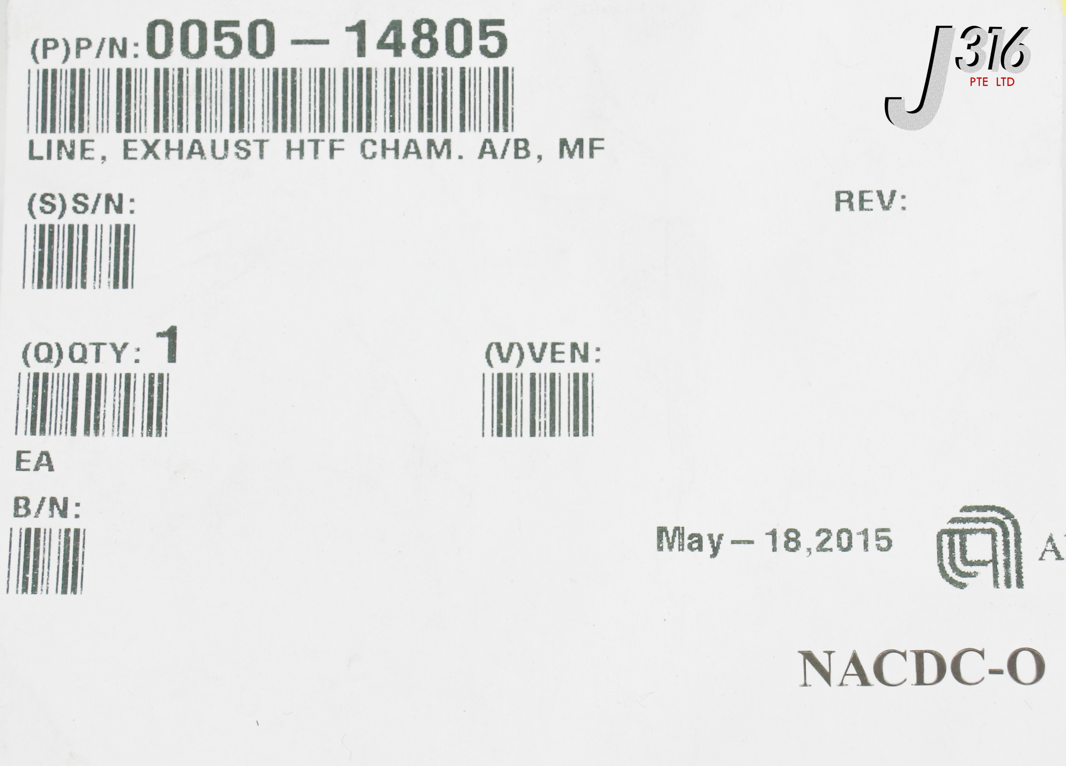21542 APPLIED MATERIALS LINE, EXHAUST HTF CHAM. A/B, MF 0050-14805